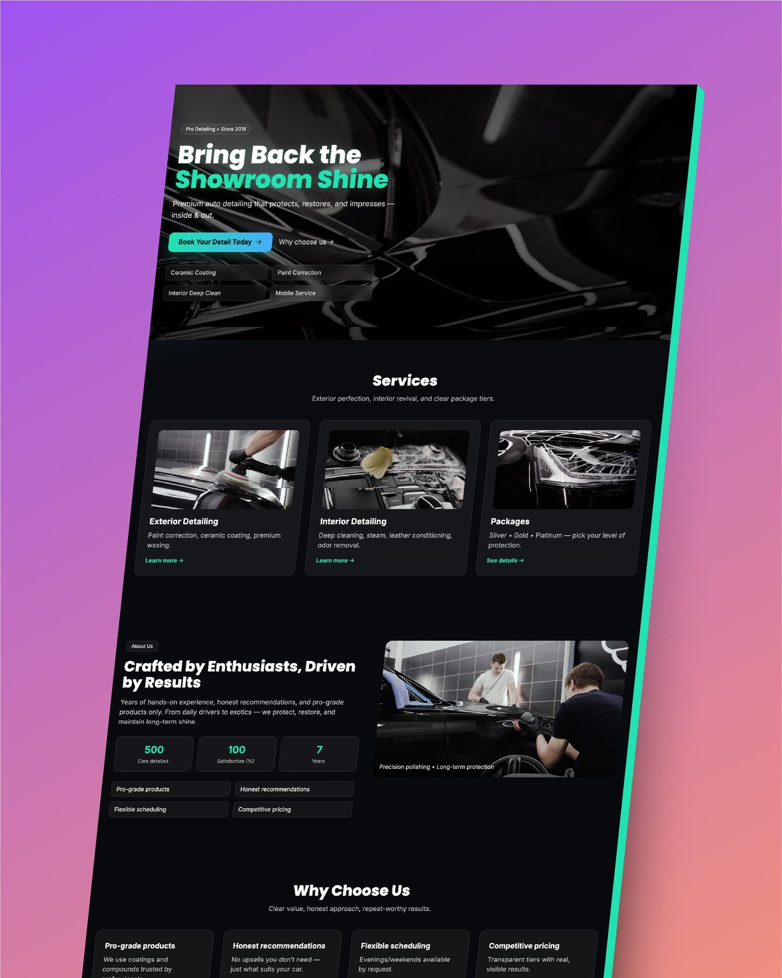 Landing page redesign for NYC auto detailing studio